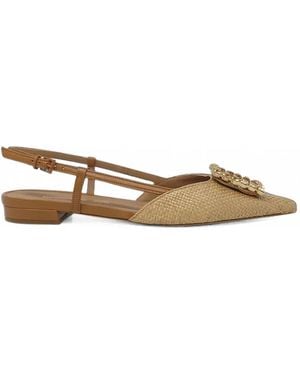 Madison Maison Lavanda Crystal-Embellished Slingback Flat Pumps - Natural