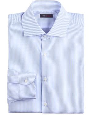 Fay Striped-Pattern French-Collar Shirt - Blue