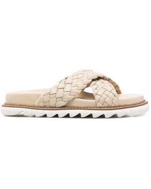 SERGIO MORETTI FIRENZE Braided Crossover-Strap Mules - Natural