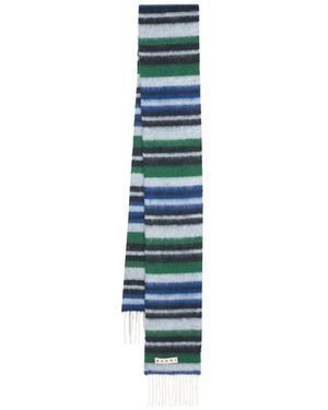 Marni Fringed Colour-Block Scarf - Green