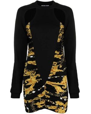 Versace Jeans Couture Logo-Print Cut-Out Ruched Minidress - Black