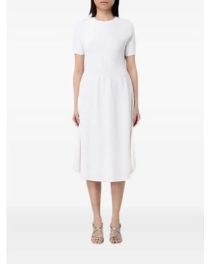 Emporio Armani Ribbed-Knit Short-Sleeve Midi Dress - White
