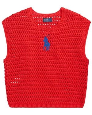 Polo Ralph Lauren Crochet Logo-Detail Top - Red