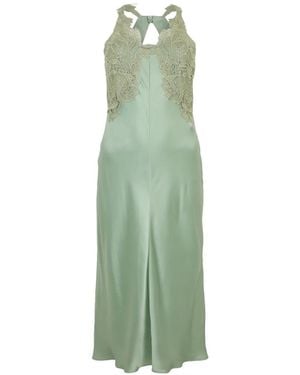 Alberta Ferretti Lace-Panel Silk Maxi Dress - Green