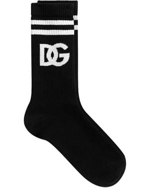 Dolce & Gabbana Calcetines De Algodón Con Logo Dg En Jacquard - Negro