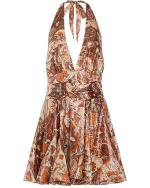 retroféte Alexandria Paisley Halterneck Mini Dress - Brown