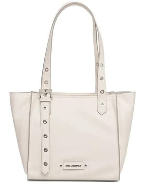 KARL LAGERFELD Eyelet-Embellished Buckle-Strap Tote Bag - White