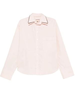 Plan C Contrast-Trimmed Chest-Pocket Shirt - Pink