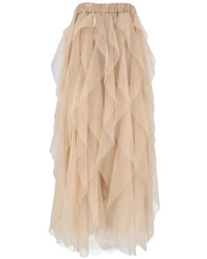 Ermanno Scervino Ruffled-Tulle Asymmetric Skirt - White