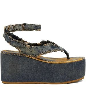 DIESEL Frayed-Edge Platform Sandals - Blue