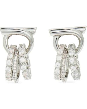 Ferragamo Pendientes Gancini Con Apliques De Cristal - Blanco