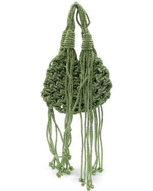 HIBOURAMA Mini Vannique Fringed-Detail Tote Bag - Green
