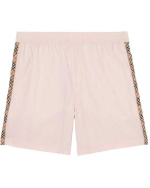 Burberry Short De Bain Check Trim - Pink