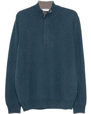 Gran Sasso Quarter-Zip Elbow-Patch Wool Jumper - Blue