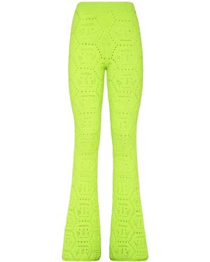 Philipp Plein Patterned-Knit Flared Trousers - Green