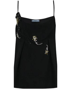 Prada Jewel-Embellished Pleated Top - Black