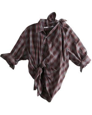 Alexander Wang Plaid One-Shoulder Shirt - Brown