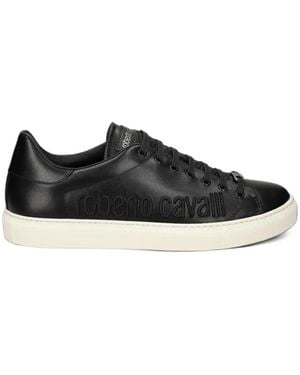 Roberto Cavalli Logo-Embossed Leather Trainers - Black