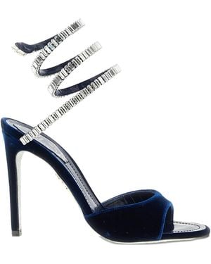 Rene Caovilla 105Mm Cleo Velvet Sandals - Blue