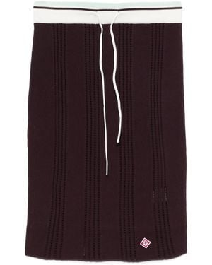 CASABLANCA Knee-Length Fitted Skirt With Vertical Open-Knit Stripes - Purple
