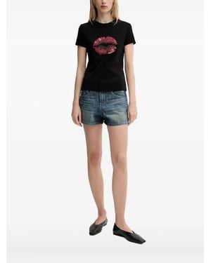 Miss Sixty Sequin-Embellished Lips T-Shirt - Black