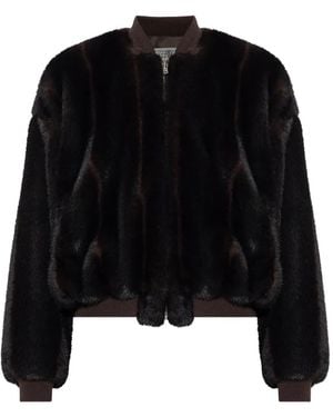 MM6 by Maison Margiela Ribbed-Trim Faux-Fur Jacket - Black