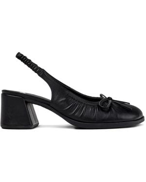 Camper Leather Bow-Detail Court Shoes - Black