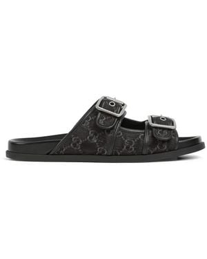 Gucci Gg Logo Plaque Buckle Straps Sandals in Black for Men | Lyst