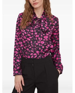 HUGO Tied Lips-Print Blouse - Red