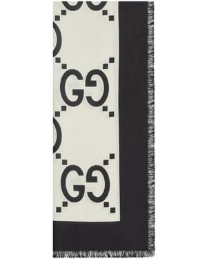 Gucci Gg All-Over Logo Silk Scarf - Black
