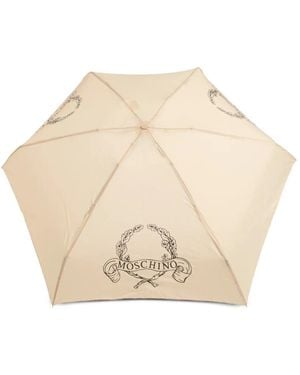Moschino Logo-Print Folding Umbrella - Natural