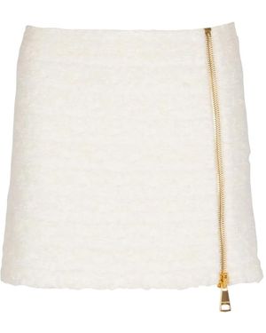 Balmain Zipped Tweed Mini Skirt - White