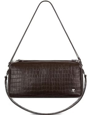 Courreges Medium Three Sixty Croc-Embossed Shoulder Bag - Black