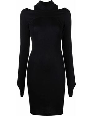 Helmut Lang Cut-Out High-Neck Ribbed Dress - Black