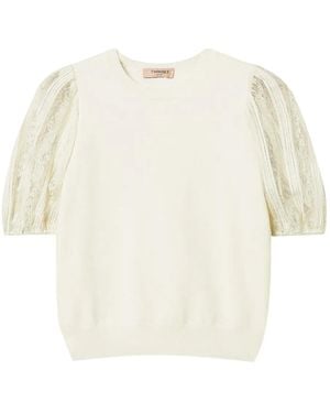Twinset Lace-Sleeve Top - White