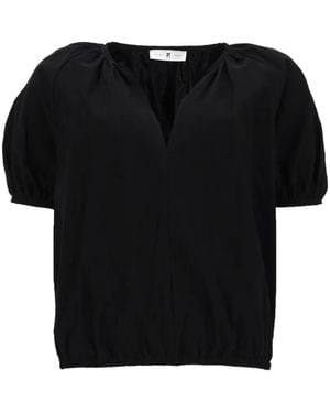 PT Torino Teresa Puff-Sleeve V-Neck Blouse - Black