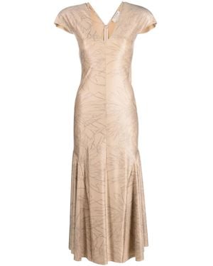 V:PM ATELIER Nuit Floral-Print Short-Sleeve Midi Dress - Natural