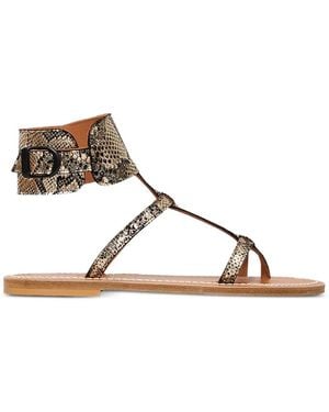 K. Jacques Caravelle Snakeskin-Effect Leather Flat Sandals - Brown
