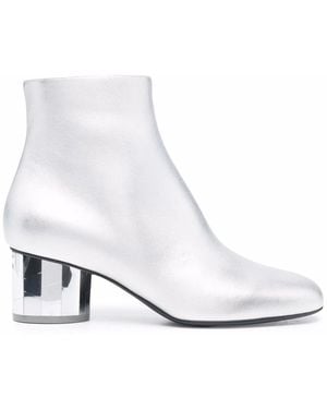 Ferragamo Mirrored Heel Leather Ankle Boots - White