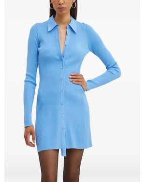 Moschino Ribbed Buttoned Mini Dress - Blue