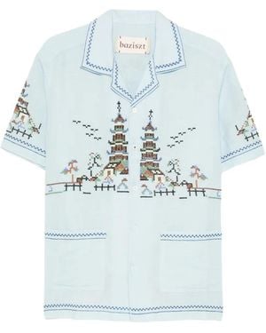 BAZISZT Embroidered Shirt - Blue