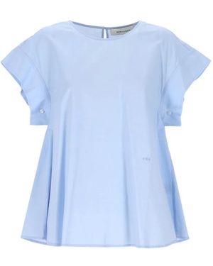 EMMA & GAIA Button-Detail Short-Sleeve Blouse - Blue