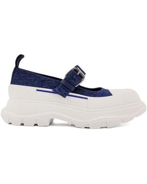 McQueen Thread Slick Buckle-Strap Mules - Blue
