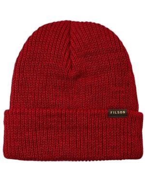 Filson Ribbed-Knit Wool Beanie Hat - Red