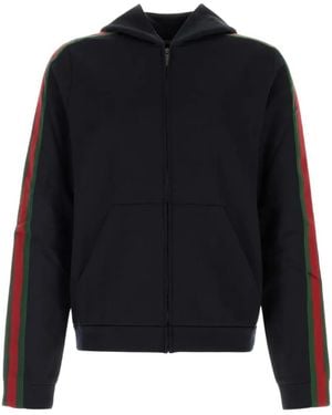 Gucci Jacke Aus Seiden-Baumwolljersey Mit Reißverschluss Und Web - Blau