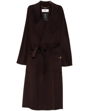 Elisabetta Franchi Belted Logo-Plaque Coat - Brown