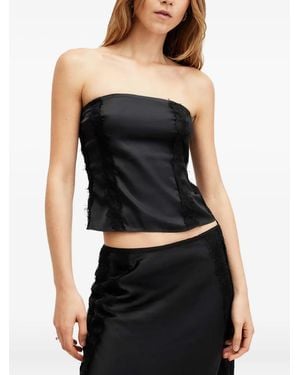 AllSaints Morgan Lace-Trimmed Satin Top - Black