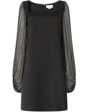 Genny Square-Neck Embellished-Sleeves Mini Dress - Black