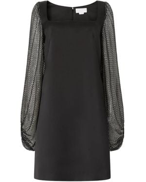 Genny Square-Neck Embellished-Sleeves Mini Dress - Black