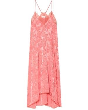 Zadig & Voltaire Risty Lace-Trim Horse-Print Jacquard Silk Midi Dress - Pink
